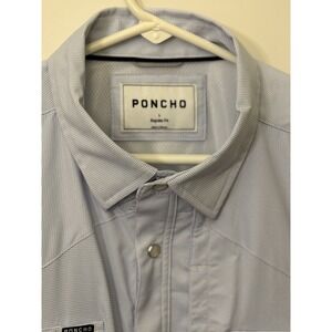 Poncho Pearl Snap Shirt Mens L Light Blue Regular Fit Western Fishing Outdoors